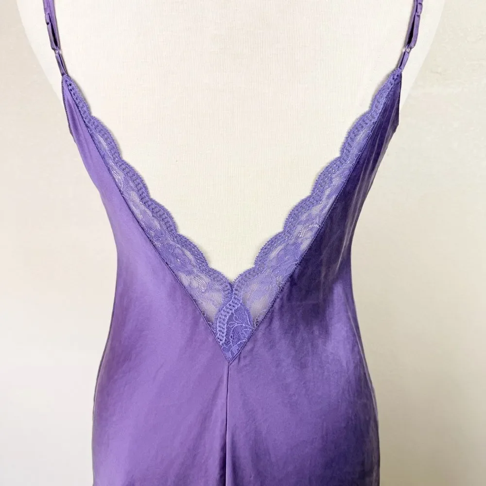 Victorias Secret Silk Purple Y2K Slip Dress Lace Mini - Picture 6 of 7